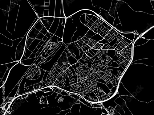 Vector road map of the city of  Guadalajara in Spain on a black background.