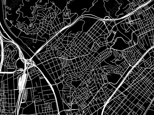 Vector road map of the city of Santa Coloma de Gramenet in Spain on a black background.