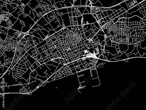 Vector road map of the city of  Vilanova i la Geltru in Spain on a black background. photo