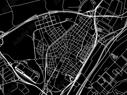 Vector road map of the city of  Mollet del Valles in Spain on a black background.