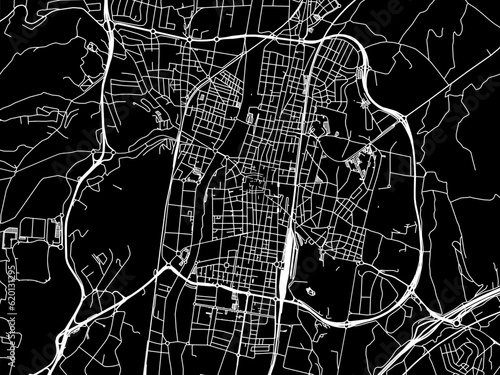 Vector road map of the city of Granollers in Spain on a black background.