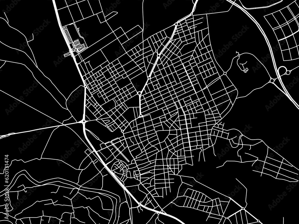 Vector road map of the city of  Molina de Segura in Spain on a black background.