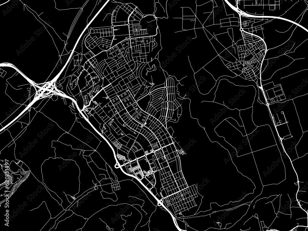 Vector road map of the city of  Rivas Vaciamadrid in Spain on a black background.