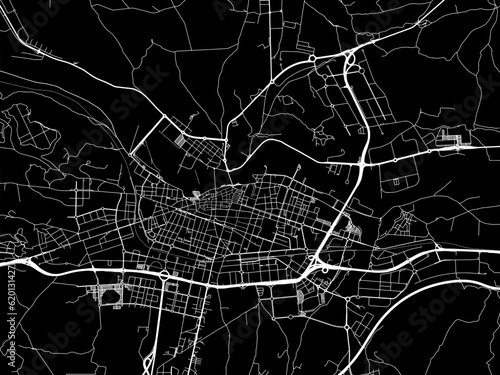 Vector road map of the city of  Logrono in Spain on a black background.