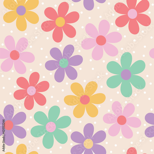 Vector flowers pattern background. Seamless texture with simple flat flower shapes. Abstract floral ornament © hilal