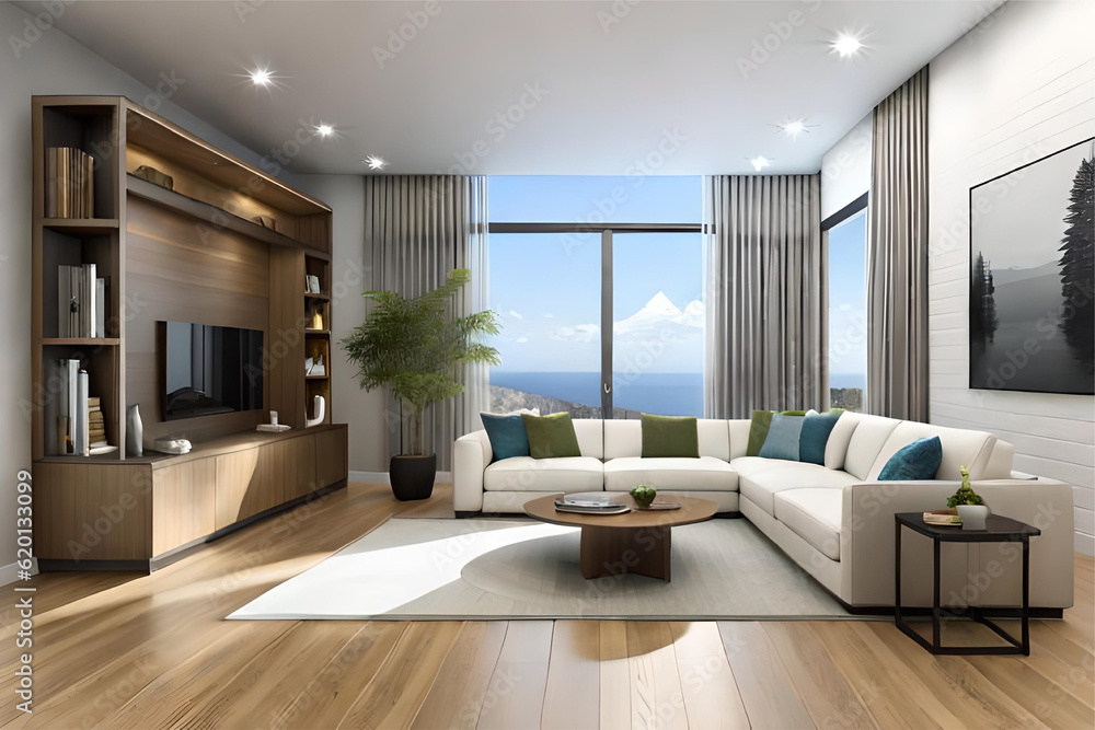 Interior design of a living room that blends modern elements with cultural influences from around the world. Interior design of a living room that blends modern elements with cultural influences from around the world.