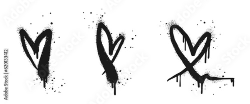 Spray painted graffiti heart sign in black over white. Love heart drip symbol. isolated on white background. vector illustration
