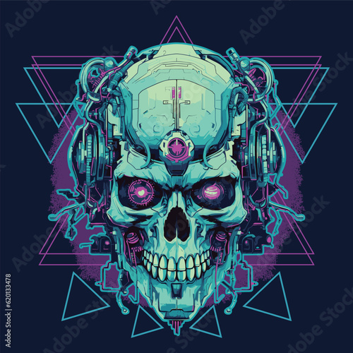 cyberpunk era robotic cyborg skull