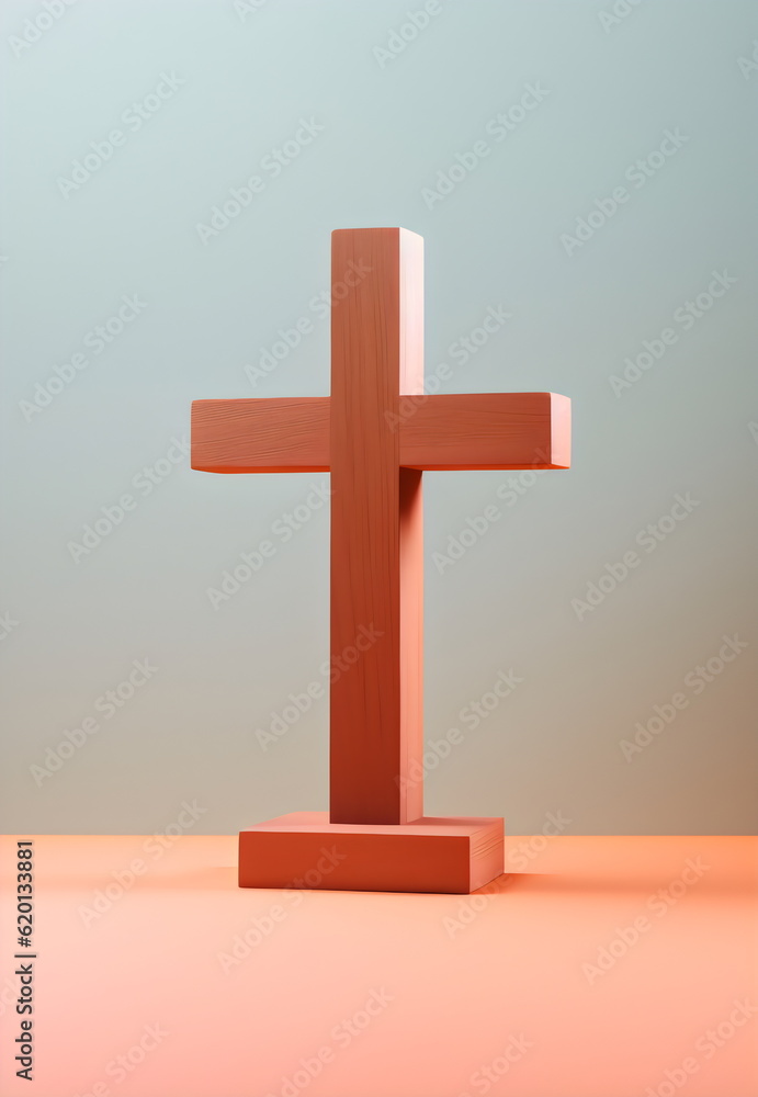 Naklejka premium simple wooden christian crucifix cross isolated on plain studio background, made with generative ai