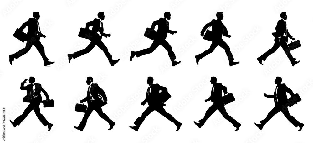 silhouette of worker or businessman in suit running fast