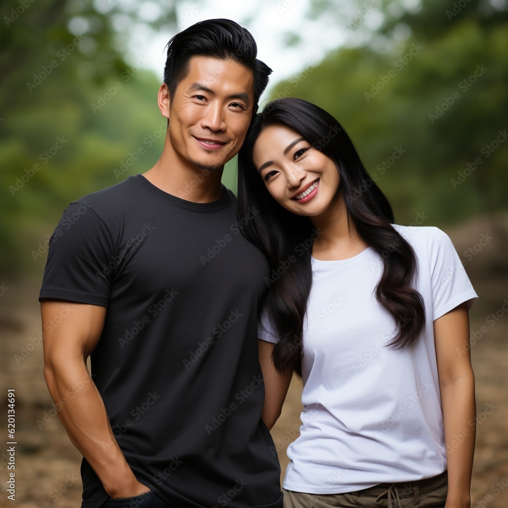 Illustration of a couple fashion portrait with plain t-shirt mockup, AI Generated Illustration of a couple fashion portrait with plain t-shirt mockup, AI Generated
