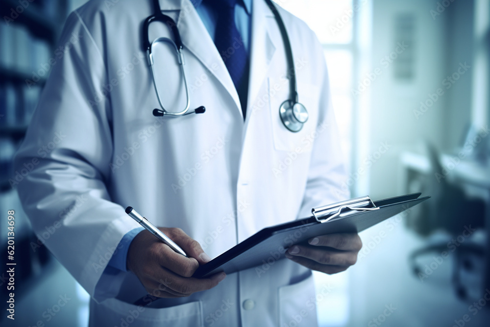 A portrait of a doctor holding a clipboard, pen in hand, ready to take notes and provide medical guidance Generative AI A portrait of a doctor holding a clipboard, pen in hand, ready to take notes and provide medical guidance Generative AI