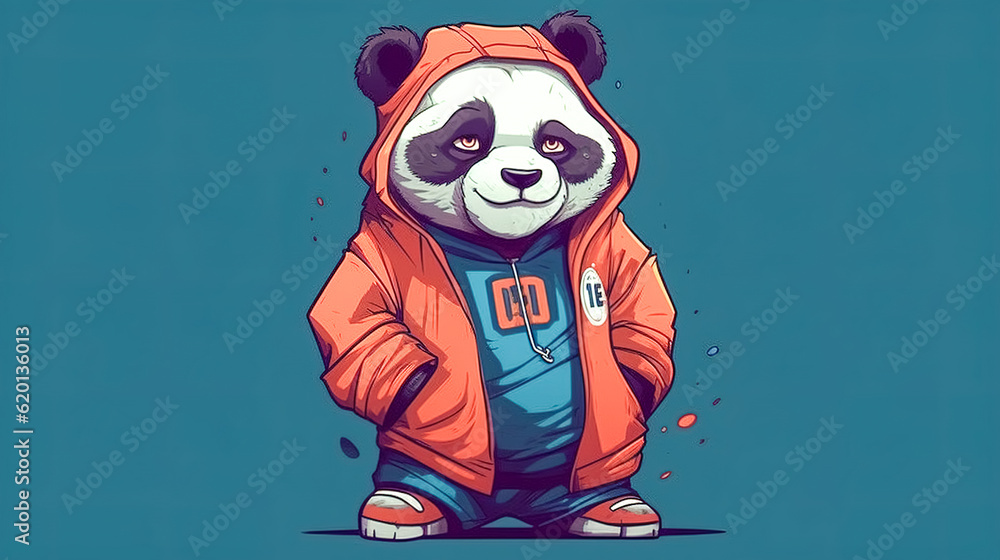 Creative illustration with a panda in a sports jacket, generative AI.