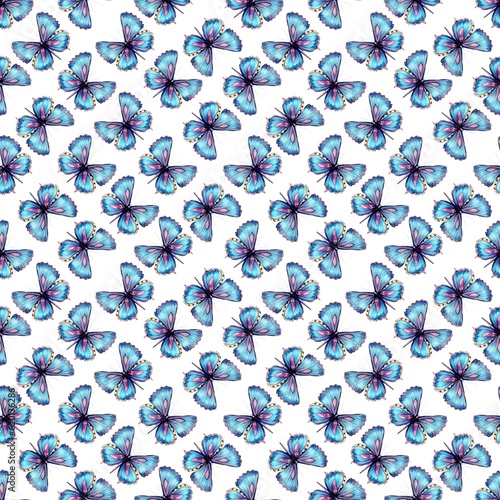 Seamless watercolor pattern small beautiful light blue butterflies for textile print or packaging