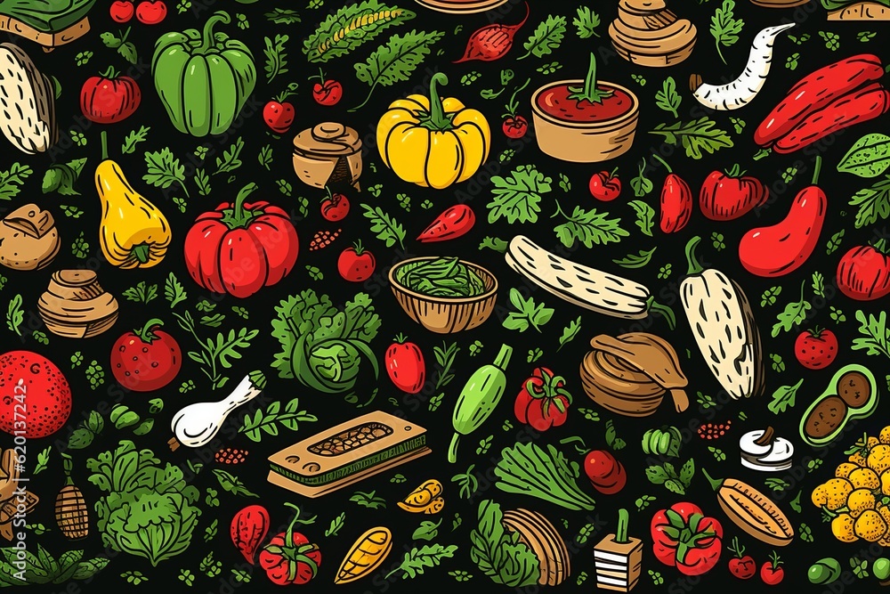 Cartoon Cute Doodles World Food Day Seamless Pattern, Generative AI Cartoon Cute Doodles World Food Day Seamless Pattern, Generative AI