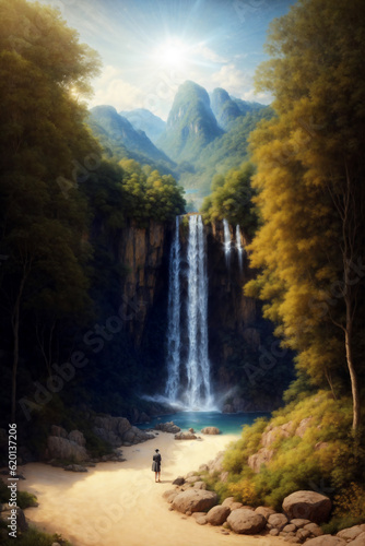 waterfall landscape nature scenery created with Generative AI technology