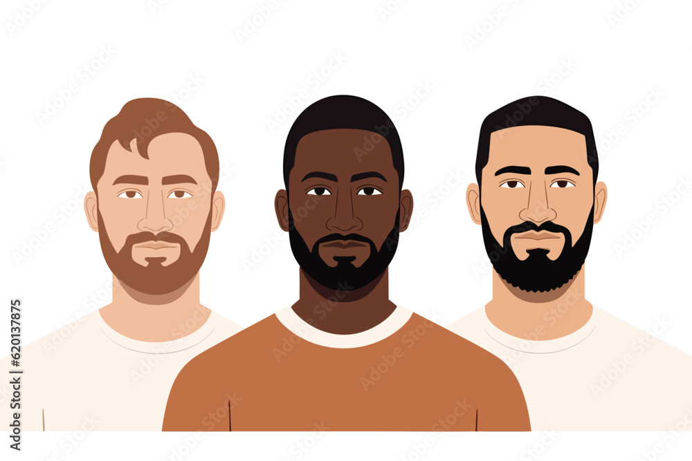 Portrait of men with unique skin tones vector isolated illustration Portrait of men with unique skin tones vector isolated illustration