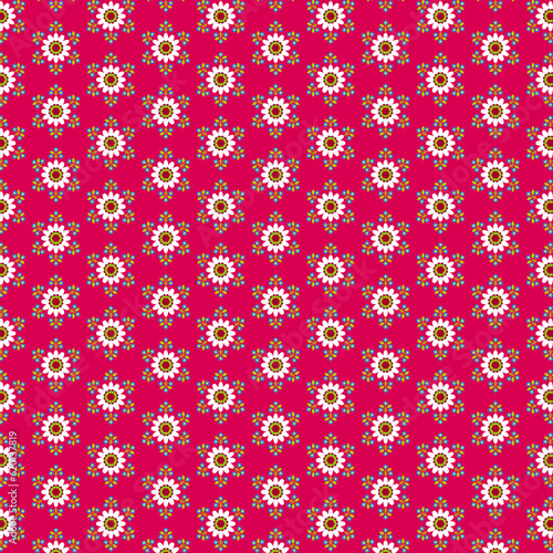 Summer botanical pattern with white décorative daisies isolated on a bright magenta pink background