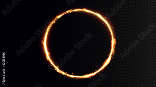 Golden circle with fire effects. light effect. Vector.Background