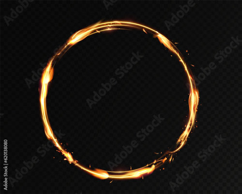 Golden circle with fire effects. light effect. Vector.Background