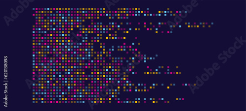 Pixel mosaic. Pixel decay illustration. Falling pixels. Abstract background.