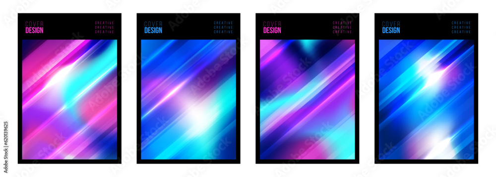 Cover Designs Set. Futuristic abstract backgrounds with bright dynamic gradients. Glowing lights. Blurred graphic templates with vibrant fluid colors. Vector illustration. Cover Designs Set. Futuristic abstract backgrounds with bright dynamic gradients. Glowing lights. Blurred graphic templates with vibrant fluid colors. Vector illustration.