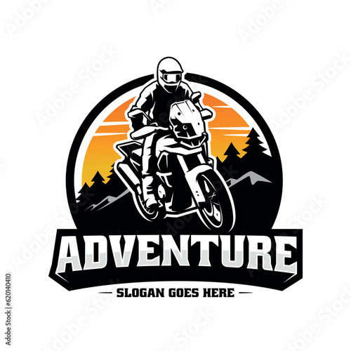 Biker riding adventure motorcycle illustration logo vector
