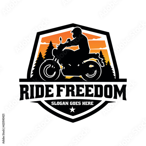 Biker riding motorcycle illustration logo vector