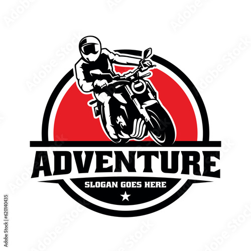 Biker riding motorcycle illustration logo vector
