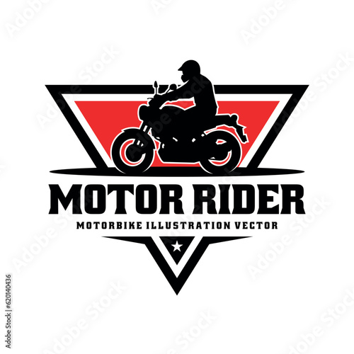 Biker riding motorcycle illustration logo vector