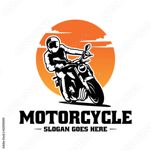 Biker riding motorcycle illustration logo vector