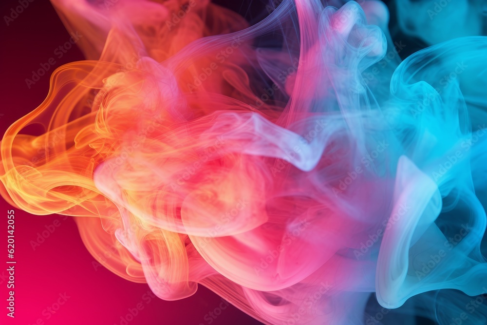 Illustration of colorful smoke swirling on a dark background, created using generative AI