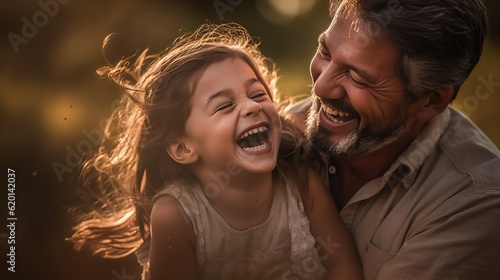 A heartwarming scene capturing the pure joy and connection between a happy girl and her loving father.