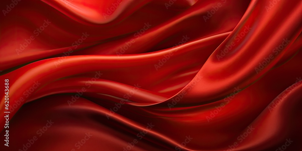Fototapeta premium Closeup of rippled red silk fabric - AI Generated