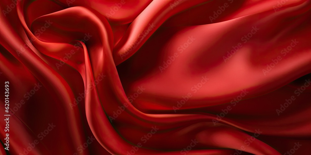 Closeup of rippled red silk fabric - AI Generated Closeup of rippled red silk fabric - AI Generated