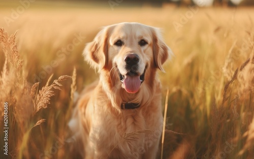 A dog standing in a field of tall grass. AI