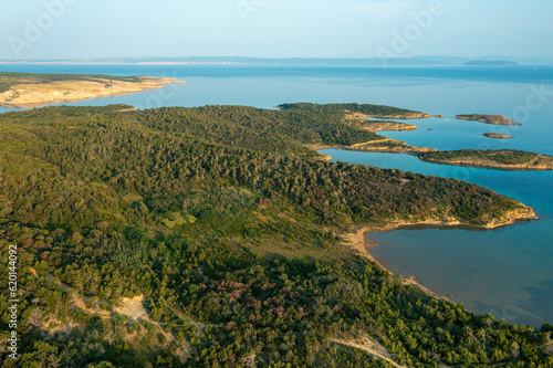 Aerial view of Lopar peninsula, Rab Island, Croatia