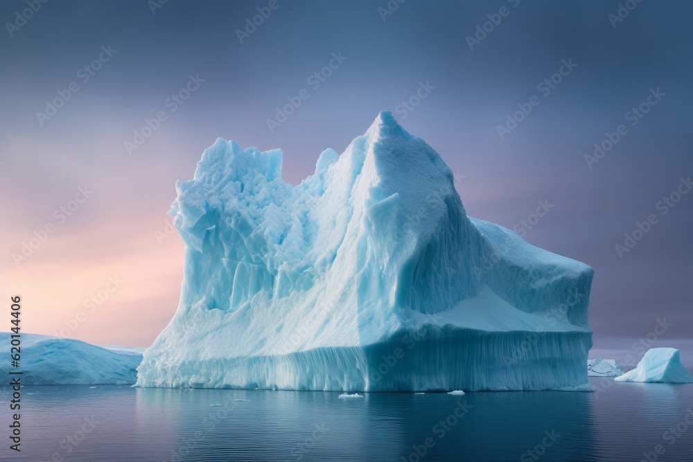 Illustration of a majestic iceberg floating on the surface of a vast body of water created using generative AI Illustration of a majestic iceberg floating on the surface of a vast body of water created using generative AI