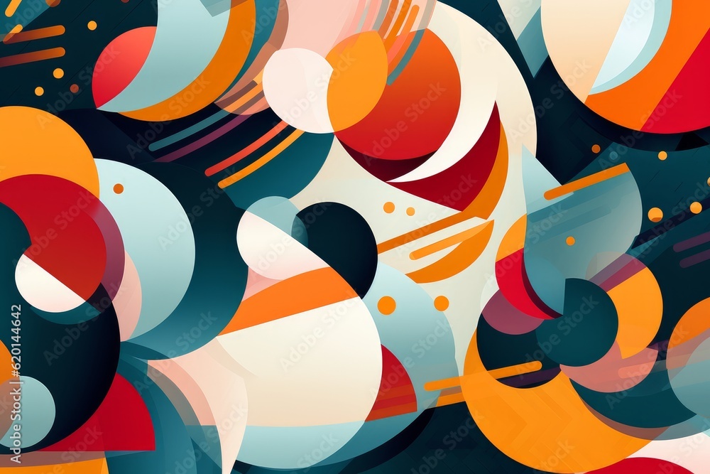 Illustration of a vibrant and dynamic abstract background filled with colorful circles and shapes created using generative AI