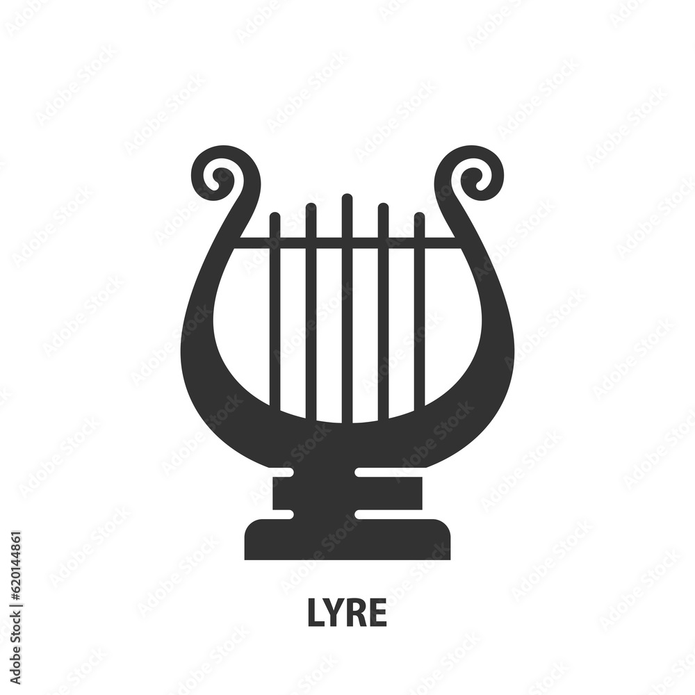 Lyre glyph icon. Harp vector symbol. Music instrument illustration. Lyre glyph icon. Harp vector symbol. Music instrument illustration.