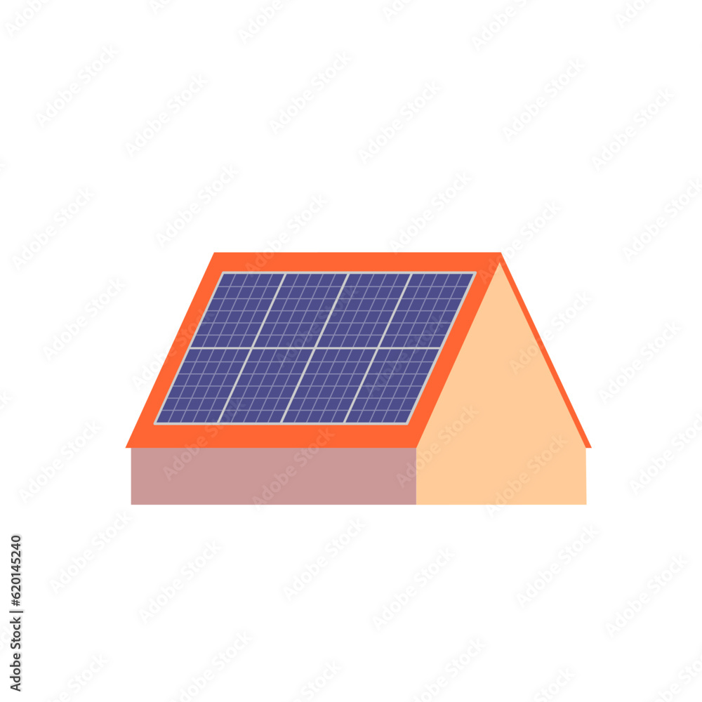 Pv panels on house roof vector isolated on white background.