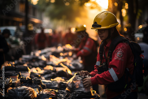 Disaster response team distributing supplies and aid to affected communities, Rescue Service 911 Generative AI
