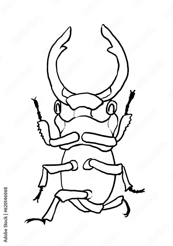 custom made wallpaper toronto digital笑顔でスイカを咥えたクワガタの線画イラスト