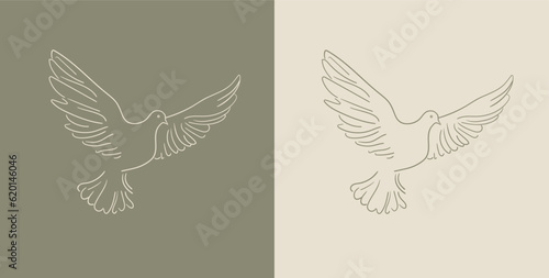 Pigeon set on green background. Freedom and independence. Vector illustration