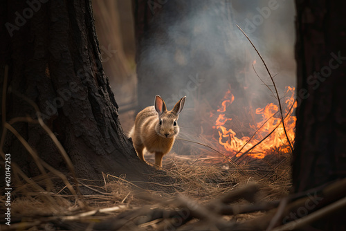 Canvastavla Illustration of n animal escaping from a burning woodpile