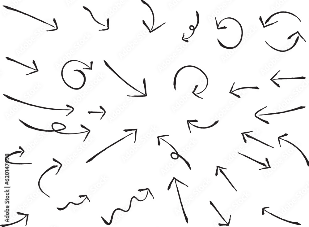black hand drawn arrow set.Collection of hand drawn isolated arrows black hand drawn arrow set.Collection of hand drawn isolated arrows