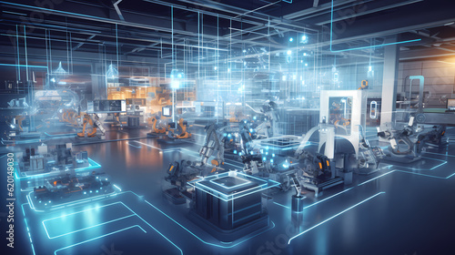 Smart factory - Industry 4.0 - Advanced automation - Machinery - Robotics - Futuristic industrial setting - Innovation - Engineering - Technological advancements - AI generated.