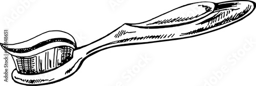 Hand drawn toothbrush doodle sketch isolated on white background. Vector illustration. Toothache treatment.