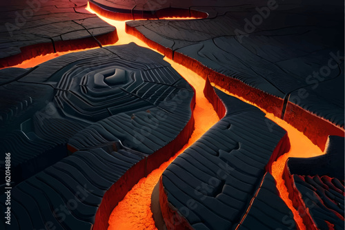 Background with lava cracks. Cracks in the ground with lava.