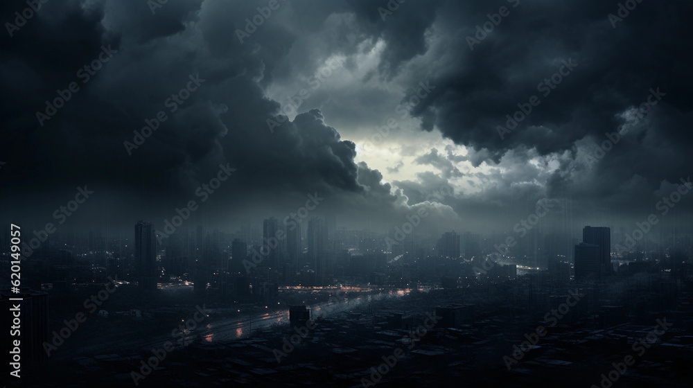 black clouds over the city as the storm about to hit black clouds over the city as the storm about to hit